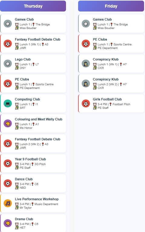 Thurs Fri Clubs 2025